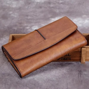 Genuine Leather Wallet Women Vintage Bifold Wallets Purse Money Clip Card Holder - Picture 1 of 18