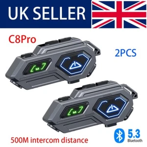 2X LED Bluetooth Motorcycle Helmet Intercom Headset Wireless Motorbike Headphone - Picture 1 of 17