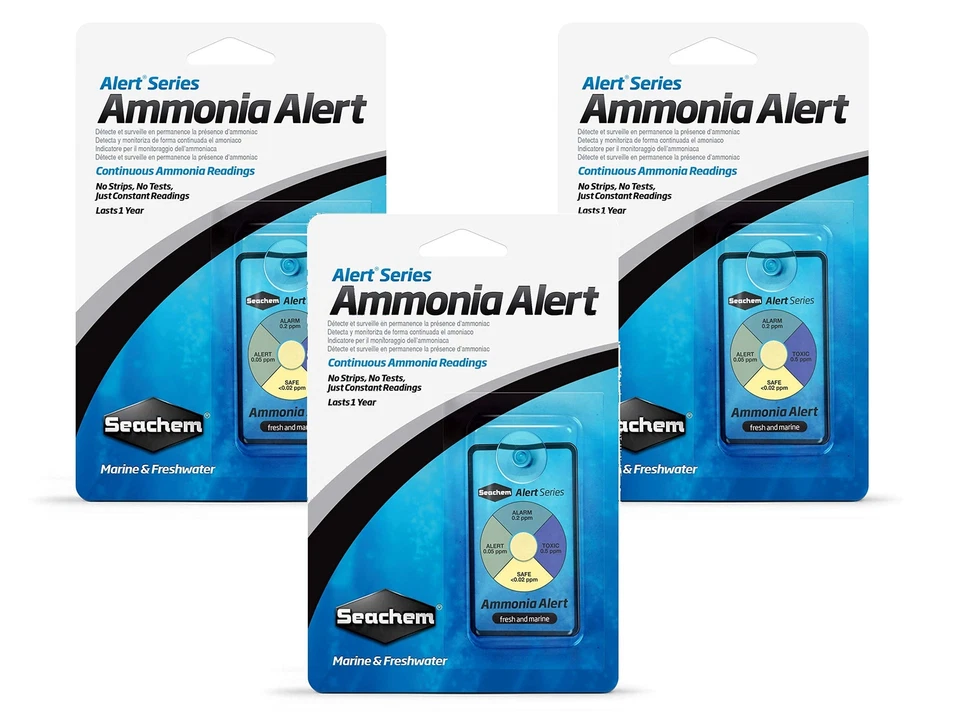 Seachem Ammonia Alert 1 Year Monitor 3 Pack for Marine Freshwater Aquariums - Image 1 of 1
