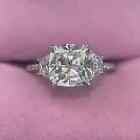 5.50Ct Cushion Cut Moissanite 3 Stone Engagement Ring 14k White Gold Plated