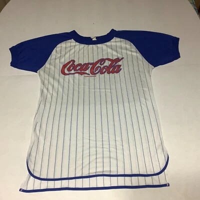 Camiseta de béisbol vintage a rayas con timbre de Coca Cola talla L 12-14 azul/blanco EE. UU. Foto 1 de 4