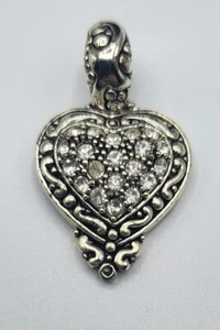 Jeweled Rhinestone Silver Heart Pendant 1" EUC - Picture 1 of 6