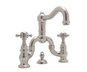 Rohl Acqui Bridge Bathroom Faucet A1419XCSTN-2 SATIN NICKEL w/ Crystal Cross - Picture 1 of 6