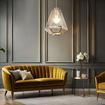 Lampadario Lampada Sala Pranzo Argento Lampada da Cucina 1 Fiamma D 24 CM - Immagine 1 di 4