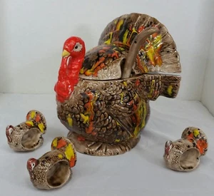 Rare Vintage 1989 Turkey Thanksgiving Gravy Ladle Cookie Jar Napkin Holders 8" - Picture 1 of 9