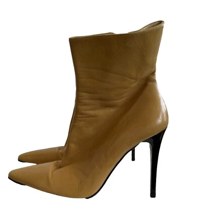 Botas al tobillo Y2K Gina para mujer de cuero beige tacón de aguja punta almendra talla 4,5 Foto 1 de 4