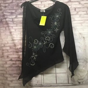 JOHN ZACK ** TALLA 1 **Dobladillo Asimétrico Hombro Floral Negro*** NUEVO - Imagen 1 de 7