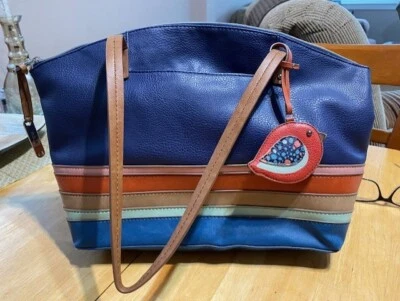 Reliquia Rayas Cartera Bolso de Hombro / Multicolor / con Dije de Pájaro Foto 1 de 4