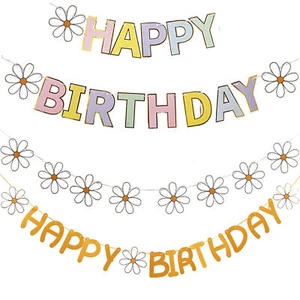 2pcs Flower Banner Daisy Happy Birthday Banner Colorful Birthday Party Decor - Picture 1 of 15