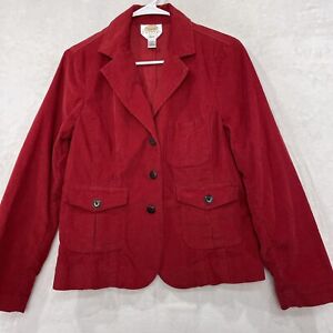 Talbots Blazer Jacket Womens 14 Petite Red Corduroy Stretch Y2K Cropped Fitted