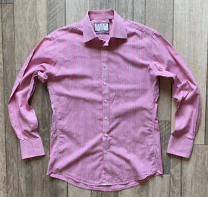 Men's Thomas Pink Deep Pink & White Check Slim Fit Shirt - Size 15” Neck - Small