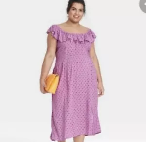 NWT Ava & Viv Women Purple Polka Dot Ruffle Short Sleeve Side Slit Dress Size 3X - Picture 1 of 11