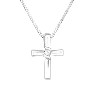 Kreuz Anhänger Kette 925 Sterling Silber Zirkonia Echtschmuck Damen Halskette - Bild 1 von 2