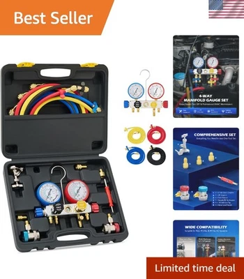 全面的 4 路交流诊断仪套装,带 5 英尺软管和彩色编码软管 — 第 1/4 张图片