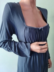 L.K.Bennett 16 Grey Jersey Milkmaid Style Square Neck Dress Velvet Trim & Bow - Picture 1 of 4
