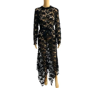 Schönes High Low Spitzen Kleid Gr. L schwarz durchsichtig Gürtel Gothic Grunge - Bild 1 von 15