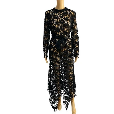 Beautiful high Low Lace dress Size L Black See Through Belted Gothic Grunge - Image 1 of 4