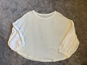 Umgee Women’s Waffle Knit Long Sleeve Shirt White Cream Oversized Medium Boho - Picture 1 of 10