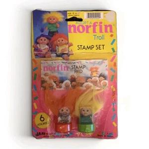 Juego de estampillas Troll Adopt A Norfin Trolls de colección 1992 Ja-Ru fútbol años 90 juguetes nostalgia - Imagen 1 de 7