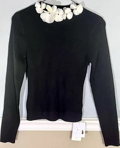 NUEVO Commenso Nuevo Pullover Negro Tejido Top Floral Cuello Redondo Talla Pequeña Mujeres Nuevo con Etiquetas - Imagen 1 de 12
