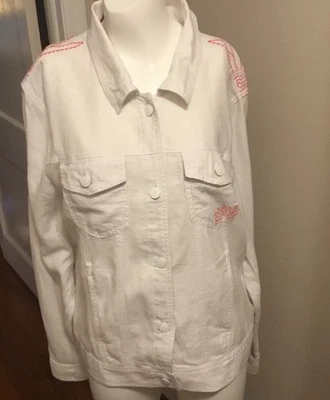 C&C California Jacket Womens Sz.M White& Red Embroidery,Linen Blend Pockets NWOT - Image 1 of 4