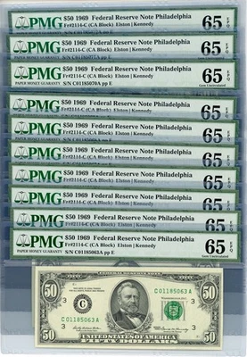 Fr. 2114-C $50 1969 Federal Reserve Note 10 Consecutive 65 EPQ PMG DC-2158 - Image 1 of 3