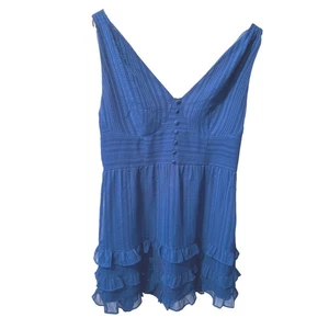 Betsey Johnson LG blau Rüschen ärmellos V-Ausschnitt Minikleid Tunika Top fließend - Bild 1 von 6