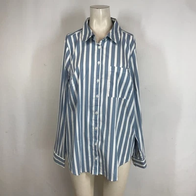 Torrid Plus Size 1X Blue White Stripe Button Down Long Sleeve Shirt Top - Image 1 of 4