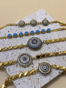 💯22 Karat Vergoldet Evil Eye Strass Nazar Armband Bileklik Bilezik Altin Gold - Bild 1 von 5