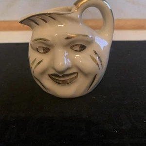 Vintage Mann im Mond Weiß & Gold Glanzware Miniatur Krug Milchkännchen - Bild 1 von 8