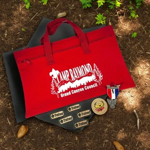 Lote de parches y prendedores BSA + Bolso de mano Camp Raymond Eagle, entrenado, bolsa roja cinta  - Imagen 1 de 13