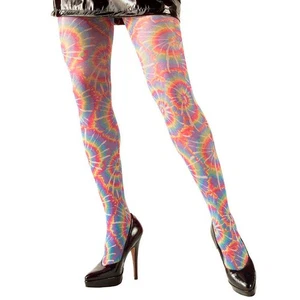 Collant hippie anni 60 70 colorato neon collant fine nylon costume - Foto 1 di 1