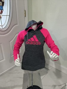 Adidas Climawarm Girls Pink And Gray Hoodies Size 14 Large Front Pockets Youth - Picture 1 of 19