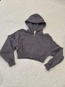 Alo Yoga Sweet Escape Break Away Cropped Hoodie Jacket Fog Purple Gray Small Zip - Picture 1 of 10