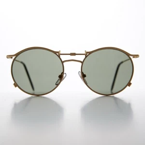 Round 90s Goth Vintage Sunglass Gold / Green Lens -Mackaveli - Picture 1 of 3