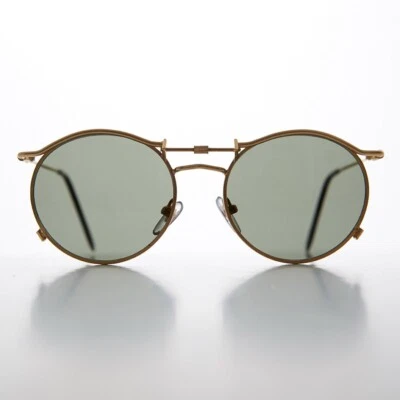 Круглые 90-е готические винтажные солнцезащитные очки золото / зеленые линзы - Mackaveli - Изображение 1 из 3