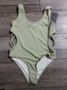 Milumia Girl's Cute Ribbed Knit One Piece Swimsuit Cut Out Scoop Neck Sz 11-12Y - Picture 1 of 5