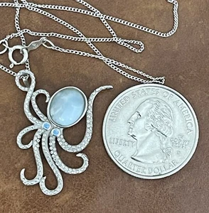 Vintage Sterlingsilber 🐙Oktopus Larimar, blau CZ Akzente Anhänger Halskette 20" - Bild 1 von 9
