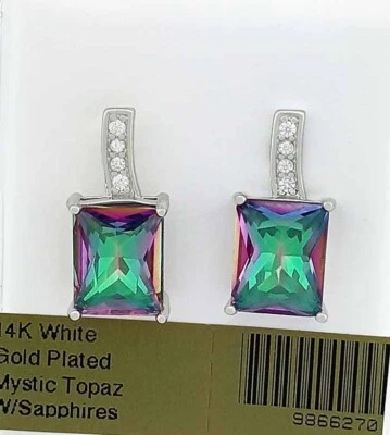 Brincos LAB MYSTIC TOPÁZIO E SAFIRAS BRANCAS FOLHEADOS A OURO BRANCO 14K - Novo com etiquetas - Imagem 1 de 4