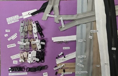 YKK #10 Vislon Sliders DOUBLE or SINGLE & Tape WHITE, BLACK, BEIGE, GRAY - Image 1 of 4