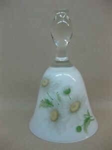 Vintage Glass Bell ~ Daisy Decoration ~ Clear Handle Opaque White Glass Bell