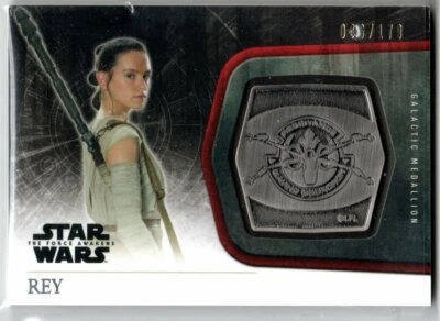 STAR WARS 2015 THE FORCE AWAKENS SERIES 1 SILVER MEDALLION M-20 REY 096/179 - Image 1 of 2