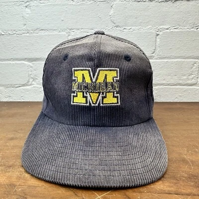 Vintage University Of Michigan Corduroy Snap Back Hat Twins Enterprise Blue - Image 1 of 4