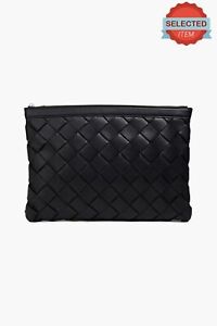 RRP€1650 BOTTEGA VENETA Intreccio Leather Clutch Bag Large Padded Zip Closure