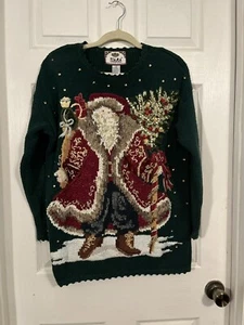 Vintage Tiara International Christmas Sweater Size S GUC Santa St Nick Tree - Bild 1 von 6