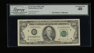 DBR 1990 $100 FRN Cleveland Fr. 2173-D Legacy XF-40 Serial D32286375A - Picture 1 of 2