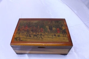 Cedar Jewelry Trinket Keepsake Box Hunting Design 8 1/8" x 5 5/16" Vintage - Picture 1 of 12