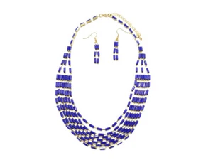 Gold & Blue Metal Bohemian Draped Necklace & Hook Earring Set ~ Gift Idea! - Picture 1 of 1