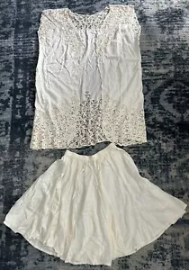 Set top e gonna svasata vintage JAIME CA BY BETTINA panna pizzo aperto davanti taglia unica S/M - Foto 1 di 6
