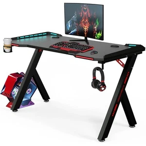 Gaming Desk LED RGB Computer Table Workstation w/ Cup Holder & Headphone Hook✨✨ - Picture 1 of 9